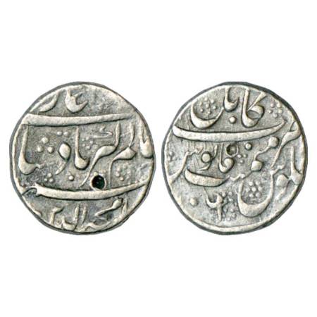 Aurangzeb (1658-1707 AD), silver rupee, Kabul mint at top, RY 6, with ruler's full name an