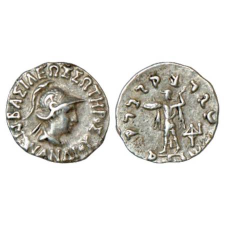 Indo-Greeks, silver Drachm of Menander I (155-130 BC), BN series 16, 2.37g.Obv: Diademed a