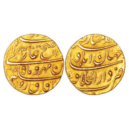 Jahandar Shah (1712-1713 AD), gold mohur, 10.9g, Dar ul-Khilafat Shahjahanabad mint, 'Abu 