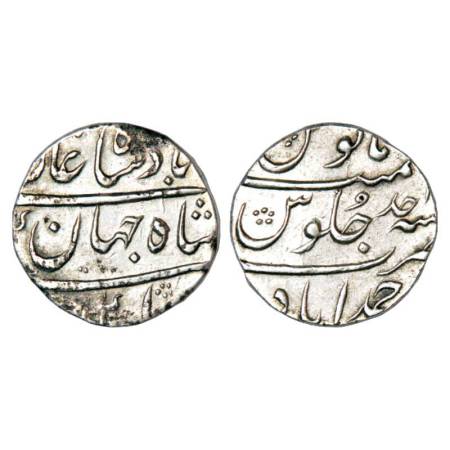 Shah Jahan II (1719 AD), silver rupee, Ahmadabad mint, RY Ahd, KM 415.1. Black spot on obv