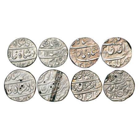 Muhammad Shah (1719-1748 AD), silver rupee (4), Dar us-Sultanat Lahore mint, RY 15. Lakhna
