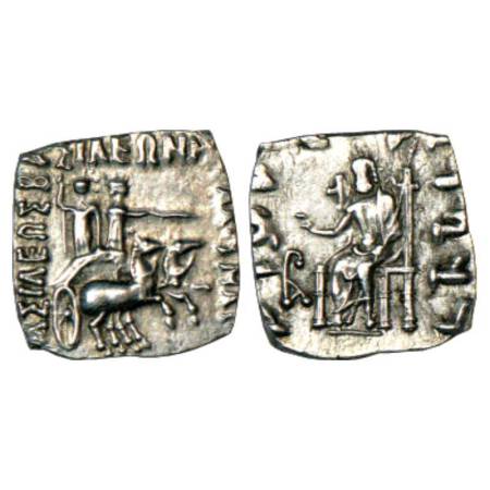 Indo-Scythians, silver drachm of Maues (85-60 BC), Senior ISCH 2.4aD, 2.28g. Obv: radiate 