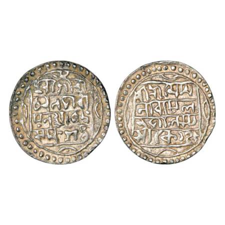 Kachar, Megha Narayana (1566-1583 AD), silver tanka, SK 1488, 10.52g. Obv: Legend in four 