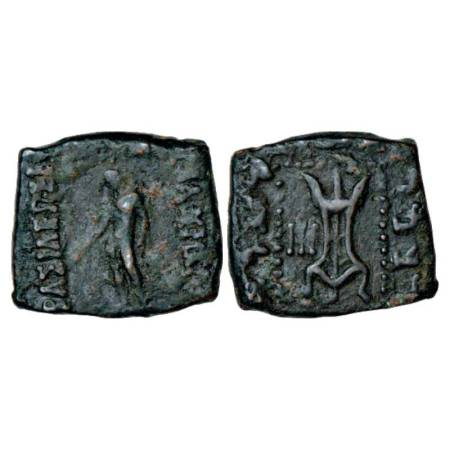 Indo-Scythians, copper coin of Maues (80-60 BC), Senior ISCH 8.1, 8.43g. Obv: Apollo stand