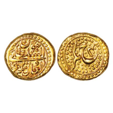 Mysore, Tipu Sultan (1787-1799 AD), gold sultani, 3.49g. Nagar mint, AH 1200/RY 4, full mi