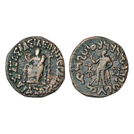 Indo-Scythians, copper unit of Azes (58-30 BC), ISCH 101.1, 12.93g. Obv: City-goddess seat