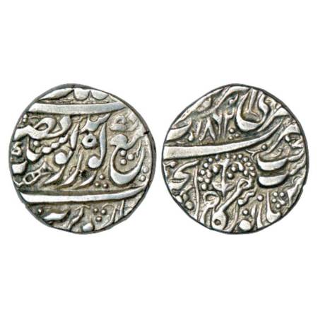 Sikh Empire, Mora Shahi silver rupee, Amritsar mint, 'Nanak Shahi' couplet, VS 1862. Obv: 