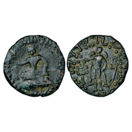 Indo-Scythians, copper coin of Azes (58-30 BC), Senior ISCH 107.95, 6.43g. Obv: king seate