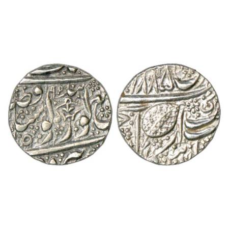 Sikh Empire, silver rupee, Amritsar mint, 'Nanak Shahi' couplet, Frozen year, VS 1885, 'Ra