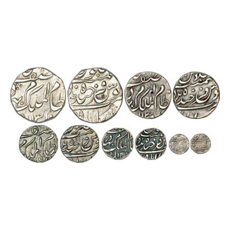 Hyderabad, Mir Mahbub Ali Khan (1869-1911 AD), silver set of 5 coins , rupee, AH 1310, ½ r