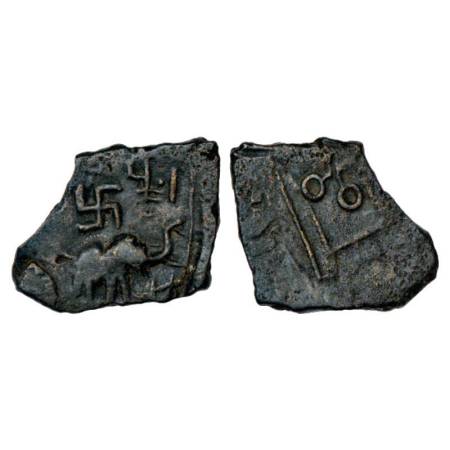 Satavahanas, arsenical copper 'elephant' type coin of Siri Satakani (c.100-50 BC), Nasik r