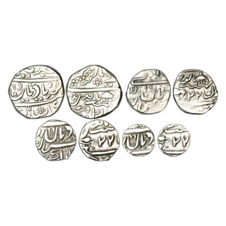 Jaisalmer, Ranjit Singh (1846-1864 AD), set of 4 silver coins, 1 Rupee, ½ Rupee, ¼ Rupee &