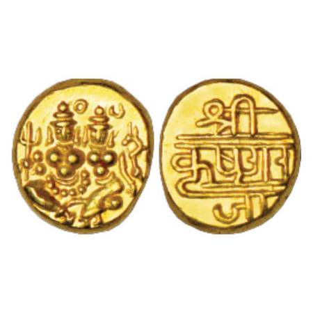 Mysore, Krishnaraja Wodeyar (1799-1868 AD), gold pagoda, 3.44g. Obv: Shiva parvati seated.