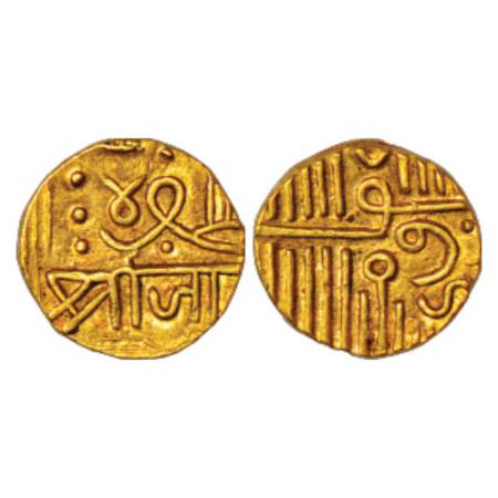 Nawanagar, Vibhaji (1852-1894 AD), gold ½ kori, 3.21g. AH 978 (frozen), struck during the 