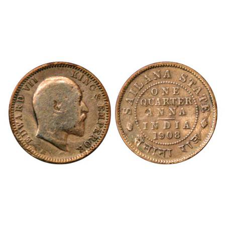 Sailana, Jaswant Singh (1890-1919 AD), copper ¼ anna, AD 1908, portrait bust of Edward VII