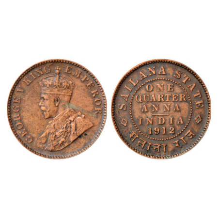 Sailana, Jaswant Singh (1890-1919 AD), copper ¼ anna, AD 1912, portrait bust of George V o