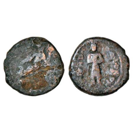Kushans, copper half unit of Kanishka (127-150 AD), 'Sakyamuni Buddha' type, Goebl 786, 8.