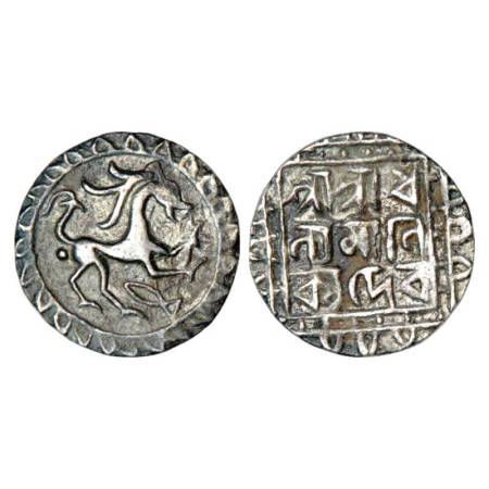 Tripura, Dhanya Manikya (1490-1526 AD), silver tanka, undated, Obv: Solid lion to right, f