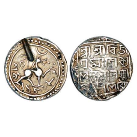 Tripura, Vijaya Manikya (1532-1564AD), silver tanka, SK 1458, Citing Queen Lakshmi, Obv: L