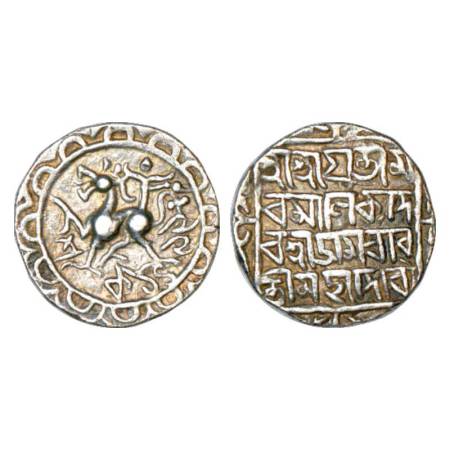 Tripura, Amara Manikya (1577-1586 AD), silver tanka, SK 1499, Citing Queen Amaravati, Obv: