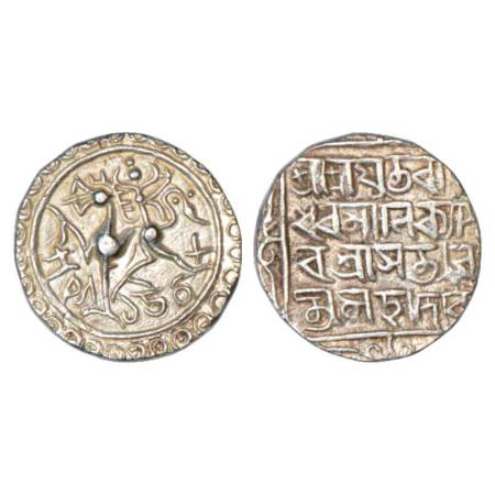 Tripura, Rajadhara Manikya (1586-1599 AD), silver tanka, SK 1508, Citing Queen Satyavati, 