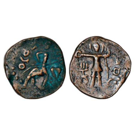Kushans, imitative copper coin copying type of Huvishka (150-180AD), elephant-rider type, 