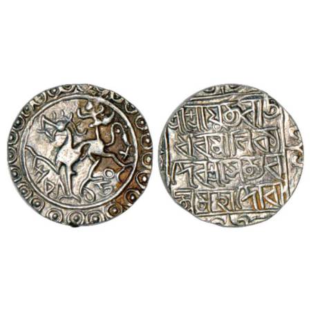 Tripura, Rajadhara Manikya (1586-1599 AD), silver tanka, SK 1508, Citing Queen Satyavati, 