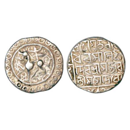 Tripura, Rajadhara Manikya (1586-1599 AD), silver tanka, SK 1508, Citing Queen Satyavati, 