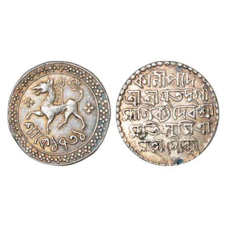 Tripura,Durga Manikya (1809-1821 AD), silver tanka, SK 1731, 10.68g. citing Queen Sumitra.