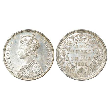 Victoria Empress, silver rupee, 1880, Bombay mint, A3/II(i)/dot, unlisted in PR; GK 465. U