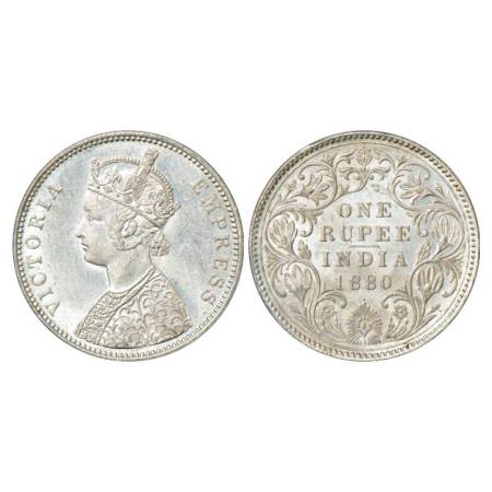 Victoria Empress, silver rupee, 1880, Bombay mint, A3/IV/dot, unlisted in PR; GK 467. Unci