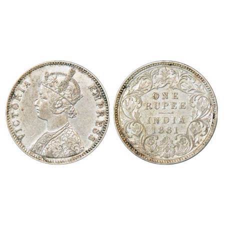 Victoria Empress, silver rupee, 1881, Calcutta mint, A/I/'C' incused, PR 119; GK 471. Scra