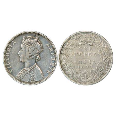 Victoria Empress, silver rupee, 1897, Bombay mint, C2/I/'B' incused, PR 183; GK 581. Numer