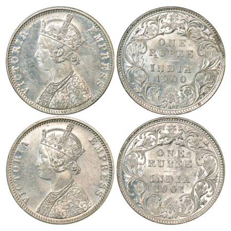 Victoria Empress, silver rupee (2), 1900 and 1901, Bombay mint, A3/I/'B' incused, PR 186; 