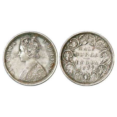 Victoria Empress, silver ½ rupee, 1877, Bombay mint, B2/II/dot, PR 288; GK 608. Very fine,