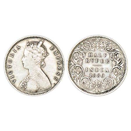 Victoria Empress, silver ½ rupee, 1880, Calcutta mint, A/I/'C' incused, PR 264; GK 614. Ab