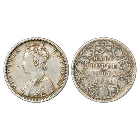 Victoria Empress, silver ½ rupee, 1881, Bombay mint, B2/II/dot, PR 289; GK 615. Edge knock