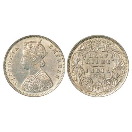 Victoria Empress, silver ½ rupee, 1884, Calcutta mint, A/I/'C' incused, PR 268; GK 628. Ab