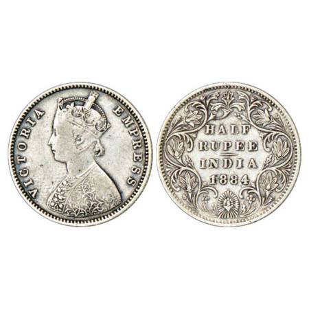 Victoria Empress, silver ½ rupee, 1884, Bombay mint, A/II/dot, PR 292; GK 625. About very 