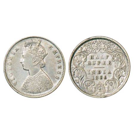 Victoria Empress, silver ½ rupee, 1886, Calcutta mint, A/I/'C' incused, PR 270, GK 634. Ve