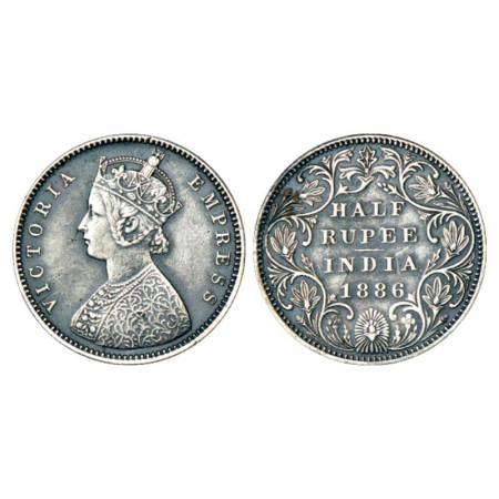 Victoria Empress, silver ½ rupee, 1886, Bombay mint, A/II/'B' raised, PR 285; GK 633. Scra