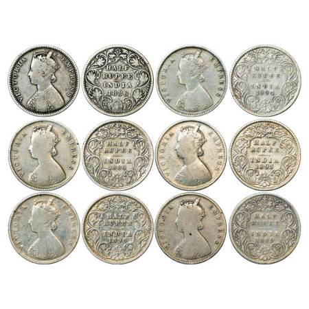 Victoria Empress, silver ½ rupee (6), 2x Bombay mint, 1886, A/II/'B' raised, 1894, A/I/'B'