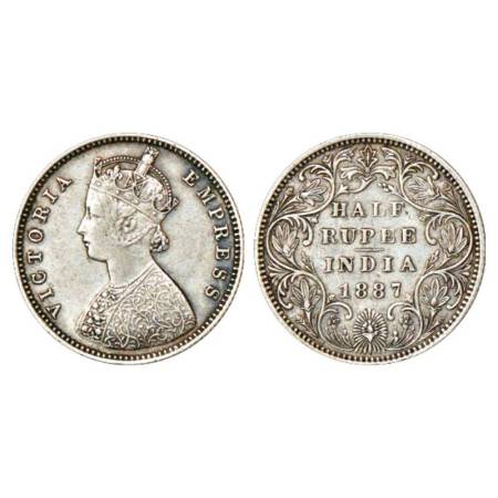 Victoria Empress, silver ½ rupee, 1887, Bombay mint, A/II/'B' raised, PR 296; GK 635-636. 