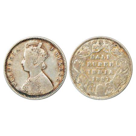 Victoria Empress, silver ½ rupee, 1887, Bombay mint, A/II/'B' raised, PR 296; GK 635-636. 
