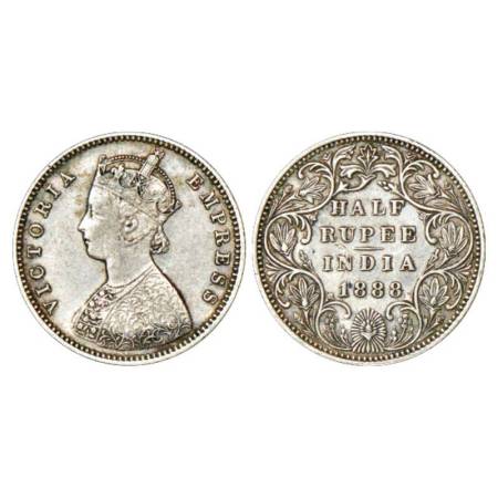 Victoria Empress, silver ½ rupee, 1888, Bombay mint, A/II/no mm, PR 297; GK 638. Very fine