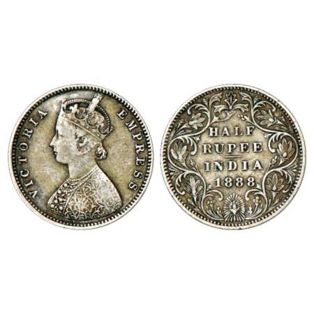 Victoria Empress, silver ½ rupee, 1888, Bombay mint, A/II/'B' raised, PR 298; GK 639-640. 