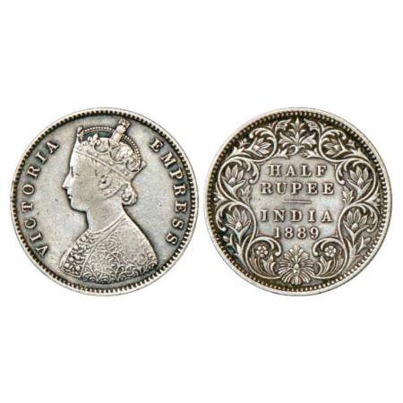 Victoria Empress, silver ½ rupee, 1889, Calcutta mint, A/I/'C' incused, PR 273; GK 645. Ve