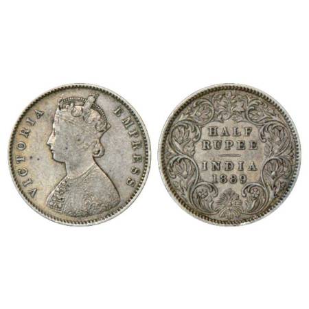 Victoria Empress, silver ½ rupee, 1889, Calcutta mint, A/I/'C' incused, PR 273; GK 645. Ve