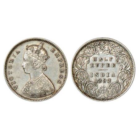 Victoria Empress, silver ½ rupee, 1892, Bombay mint, A/I/'B' incused, PR 302; GK 646. Very