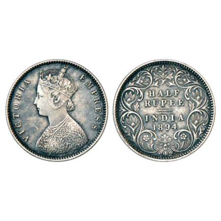 Victoria Empress, silver ½ rupee, 1894, Calcutta mint, A/I/'C' incused, PR 278; GK 651. Ve